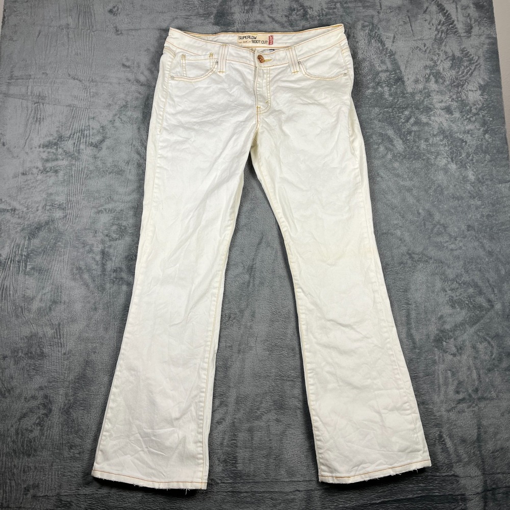 Levi's 518 Superlow Bootcut Jeans Womens 13M White Denim Cotton Logo Light Wash